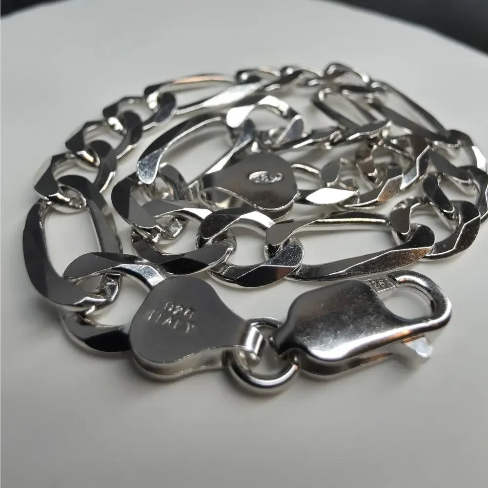Solid 925 Sterling Silver Figaro Bracelet 6.9mm 8